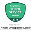 Nirschl Orthopaedic Center Recieved the Angies List Super Service Award for 2016